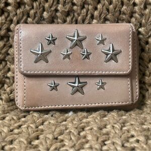 Jimmy Choo Star-Studded Nude Pink Leather Compact Wallet - EUC with COA
